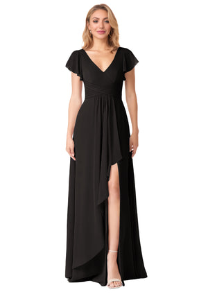 A-line V-Neck Floor-Length Chiffon Bridesmaid Dress With Ruffle