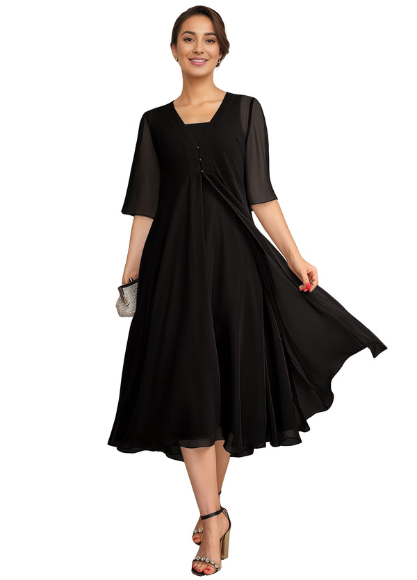 Empire Square Knee-Length Chiffon Mother of the Bride Dress