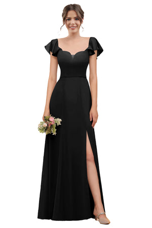A-line V-Neck Floor-Length Chiffon Bridesmaid Dress With Ruffle