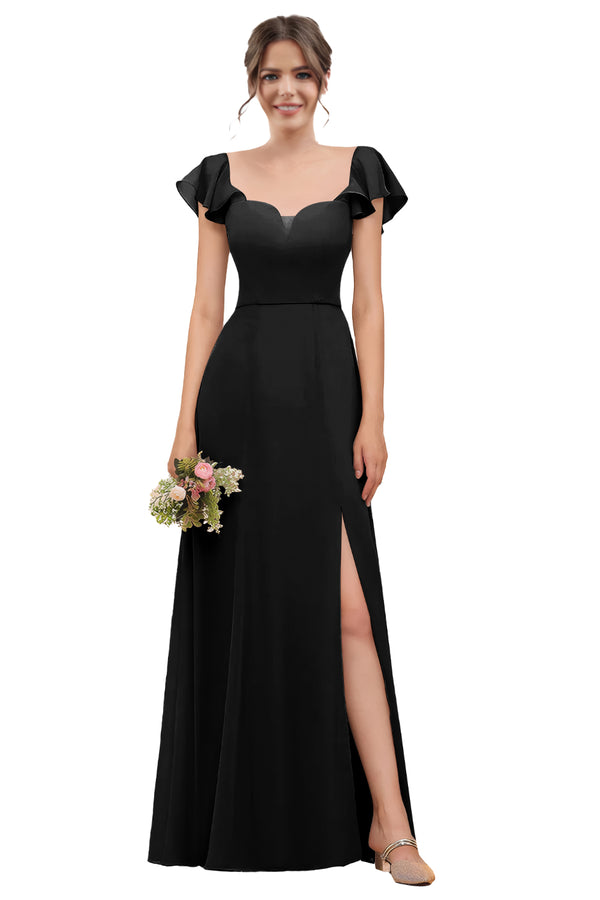 A-line V-Neck Floor-Length Chiffon Bridesmaid Dress With Ruffle