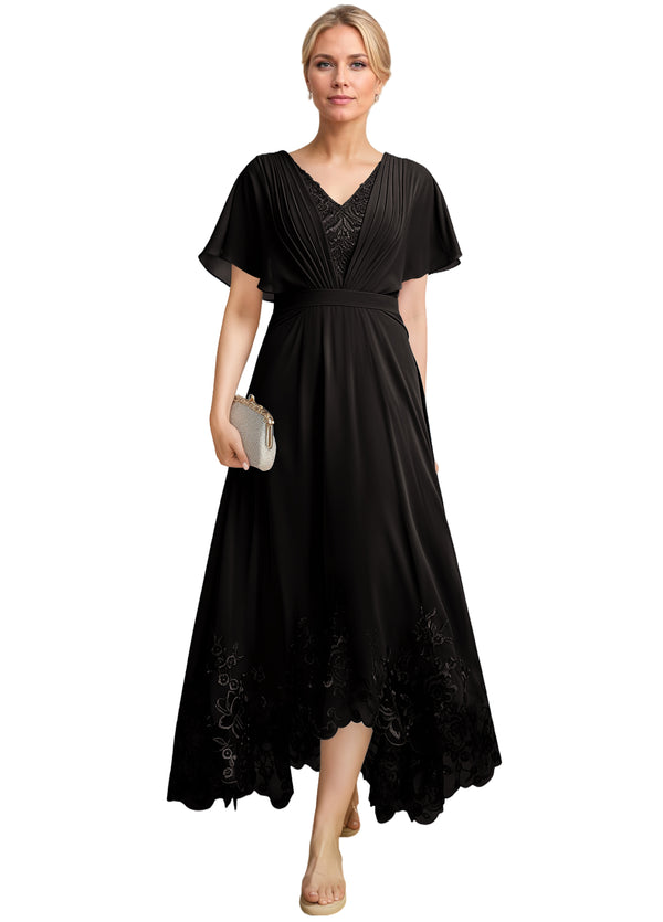 A-line Scoop Illusion Ankle-Length Lace Chiffon Mother of the Bride Dress With Sequins
