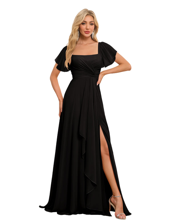 A-line Square Asymmetrical Chiffon Bridesmaid Dress