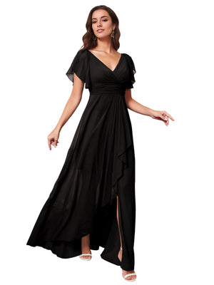 A-line V-Neck Floor-Length Chiffon Bridesmaid Dress With Ruffle