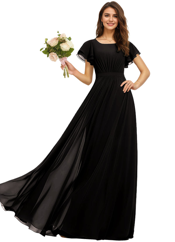 A-line Scoop Floor-Length Chiffon Bridesmaid Dress With Ruffle