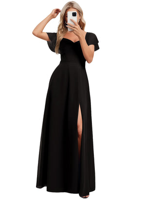 A-line V-Neck Floor-Length Chiffon Bridesmaid Dress With Ruffle