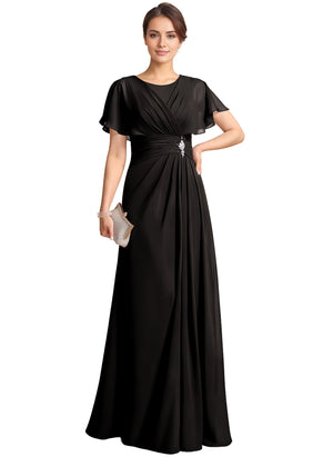 A-line Scoop Floor-Length Chiffon Mother of the Bride Dress With Pleated Beading