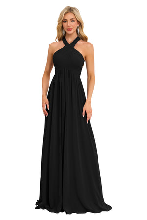 A-line Halter Floor-Length Chiffon Bridesmaid Dress With Ruffle