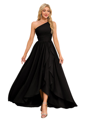 A-line One Shoulder Floor-Length Chiffon Bridesmaid Dress With Ruffle