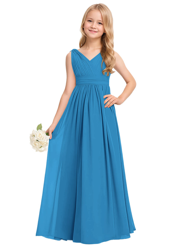 A-line V-Neck Floor-Length Chiffon Junior Bridesmaid Dress