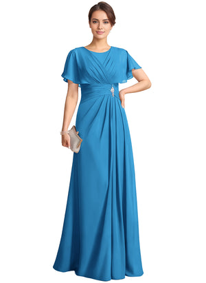 A-line Scoop Floor-Length Chiffon Mother of the Bride Dress With Pleated Beading