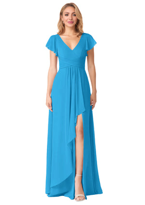 A-line V-Neck Floor-Length Chiffon Bridesmaid Dress With Ruffle