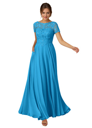 A-line Scoop Illusion Floor-Length Lace Chiffon Mother of the Bride Dress With Sequins