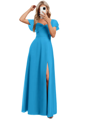 A-line V-Neck Floor-Length Chiffon Bridesmaid Dress With Ruffle