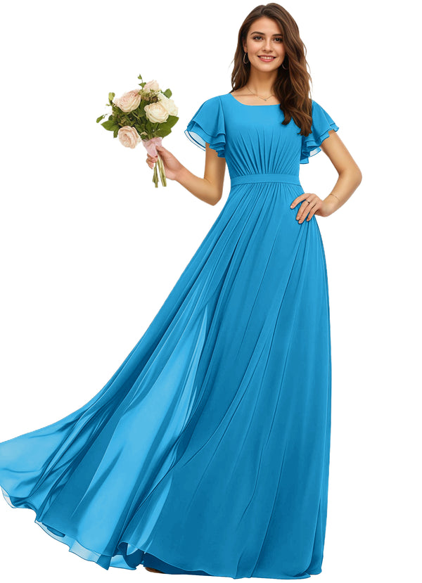 A-line Scoop Floor-Length Chiffon Bridesmaid Dress With Ruffle