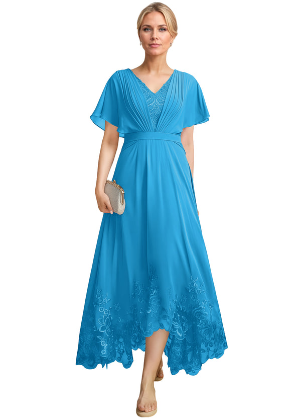 A-line Scoop Illusion Ankle-Length Lace Chiffon Mother of the Bride Dress With Sequins