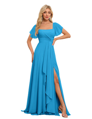 A-line Square Asymmetrical Chiffon Bridesmaid Dress