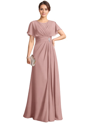 A-line Scoop Floor-Length Chiffon Mother of the Bride Dress With Pleated Beading