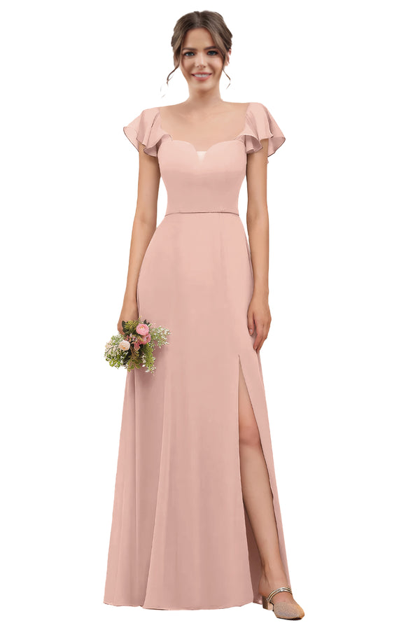 A-line V-Neck Floor-Length Chiffon Bridesmaid Dress With Ruffle
