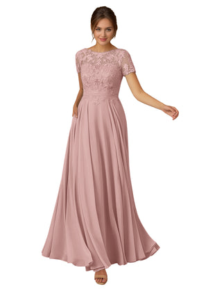 A-line Scoop Illusion Floor-Length Lace Chiffon Mother of the Bride Dress With Sequins
