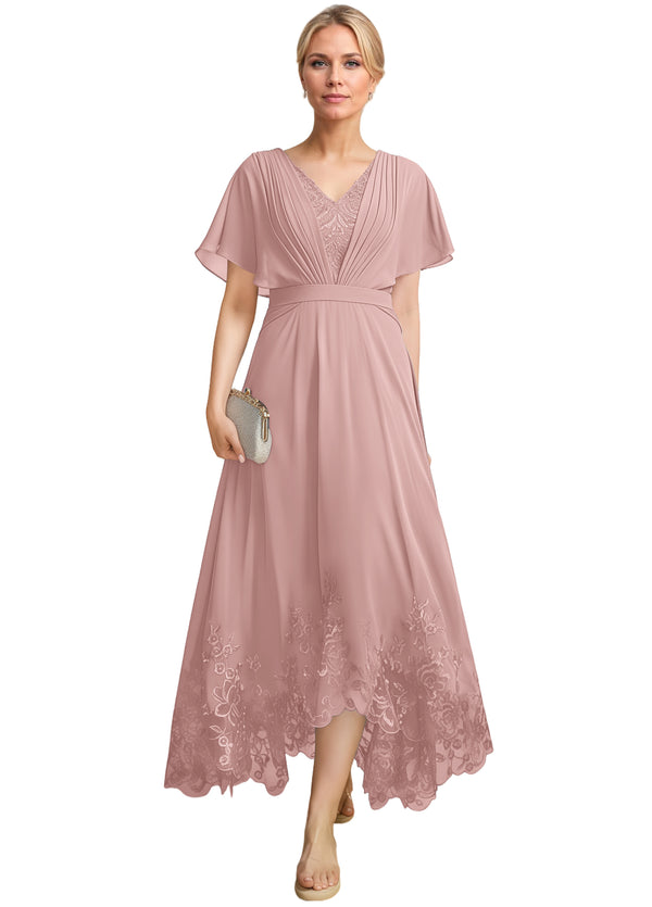 A-line Scoop Illusion Ankle-Length Lace Chiffon Mother of the Bride Dress With Sequins