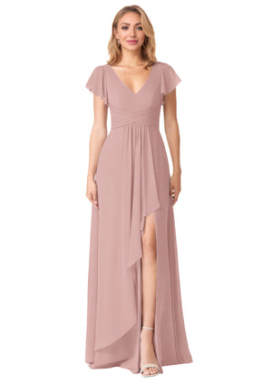 A-line V-Neck Floor-Length Chiffon Bridesmaid Dress With Ruffle