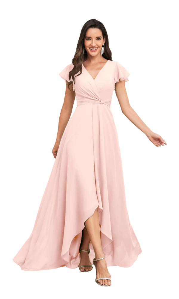 A-line V-Neck Floor-Length Chiffon Bridesmaid Dress With Ruffle