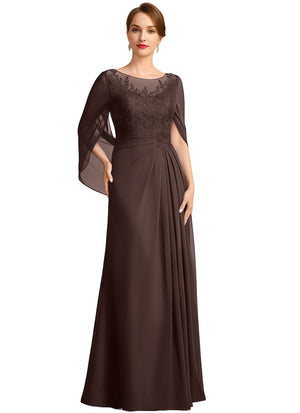 A-line Scoop Illusion Floor-Length Lace Chiffon Mother of the Bride Dress With Sequins Pleated