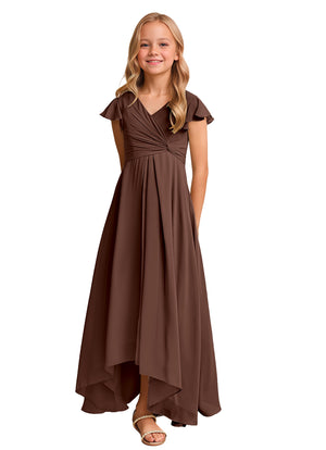A-line V-Neck Asymmetrical Chiffon Junior Bridesmaid Dress