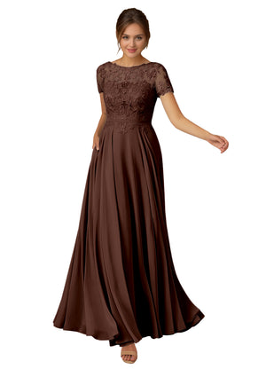 A-line Scoop Illusion Floor-Length Lace Chiffon Mother of the Bride Dress With Sequins