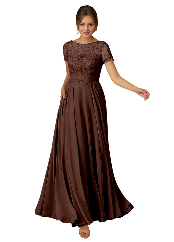 A-line Scoop Illusion Floor-Length Lace Chiffon Mother of the Bride Dress With Sequins