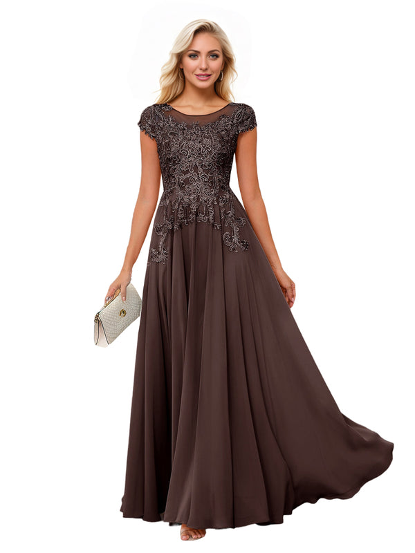 A-line Scoop Illusion Floor-Length Lace Chiffon Mother of the Bride Dress With Sequins