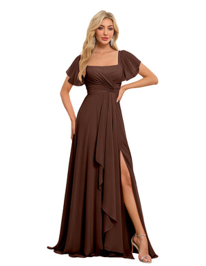 A-line Square Asymmetrical Chiffon Bridesmaid Dress