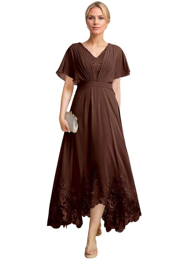 A-line Scoop Illusion Ankle-Length Lace Chiffon Mother of the Bride Dress With Sequins