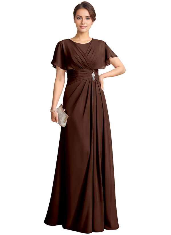 A-line Scoop Floor-Length Chiffon Mother of the Bride Dress With Pleated Beading