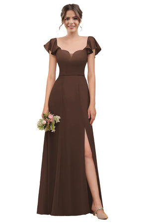 A-line V-Neck Floor-Length Chiffon Bridesmaid Dress With Ruffle
