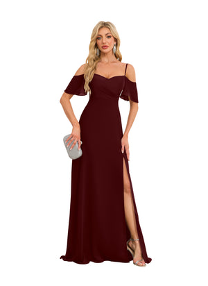 A-line Cold Shoulder Floor-Length Chiffon Bridesmaid Dress With Ruffle