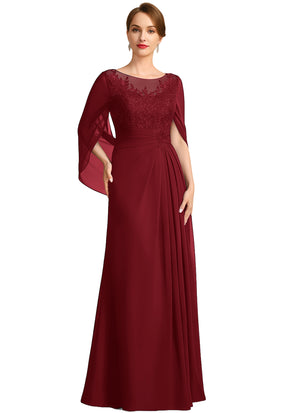 A-line Scoop Illusion Floor-Length Lace Chiffon Mother of the Bride Dress With Sequins Pleated