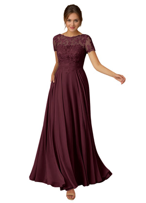 A-line Scoop Illusion Floor-Length Lace Chiffon Mother of the Bride Dress With Sequins