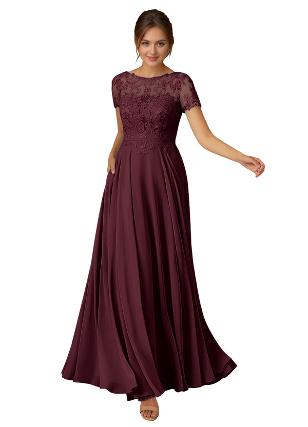 A-line Scoop Illusion Floor-Length Lace Chiffon Mother of the Bride Dress With Sequins