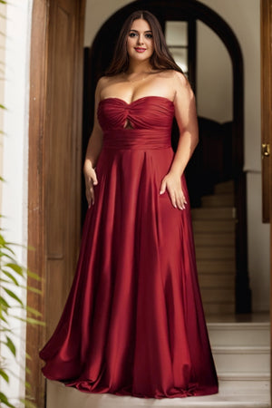 A-line Strapless Floor-Length Satin Prom Dresses