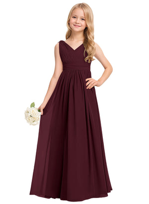 A-line V-Neck Floor-Length Chiffon Junior Bridesmaid Dress