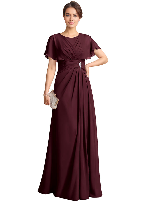 A-line Scoop Floor-Length Chiffon Mother of the Bride Dress With Pleated Beading