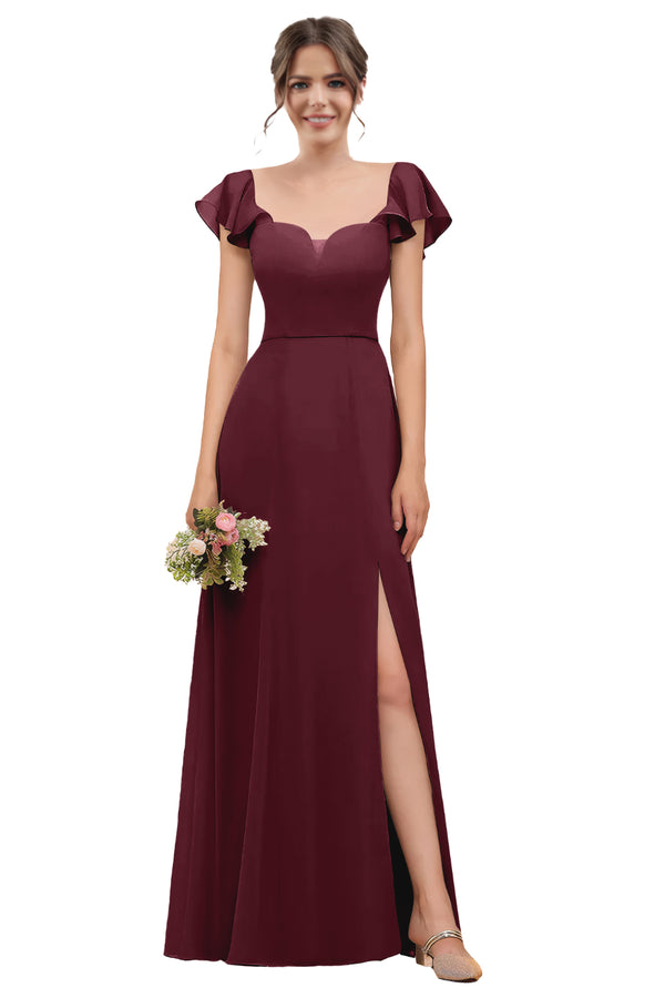 A-line V-Neck Floor-Length Chiffon Bridesmaid Dress With Ruffle