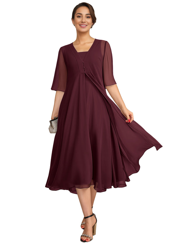 Empire Square Knee-Length Chiffon Mother of the Bride Dress