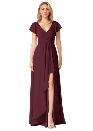 A-line V-Neck Floor-Length Chiffon Bridesmaid Dress With Ruffle