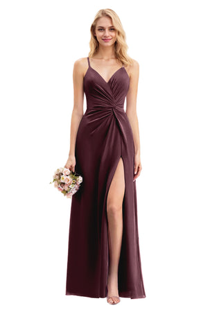 A-line V-Neck Floor-Length Chiffon Bridesmaid Dress With Ruffle