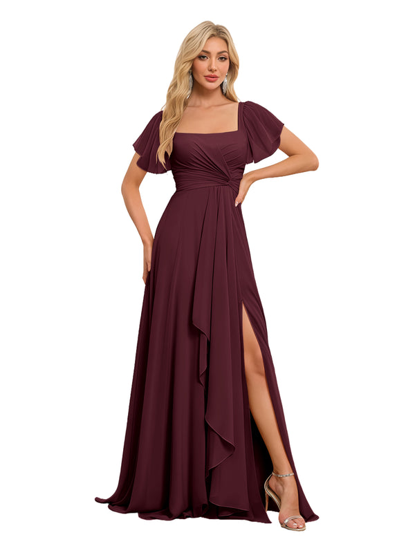 A-line Square Asymmetrical Chiffon Bridesmaid Dress