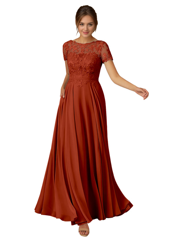 A-line Scoop Illusion Floor-Length Lace Chiffon Mother of the Bride Dress With Sequins