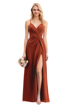 A-line V-Neck Floor-Length Chiffon Bridesmaid Dress With Ruffle