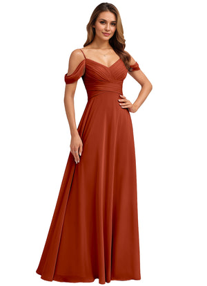 A-line Cold Shoulder Floor-Length Chiffon Bridesmaid Dress